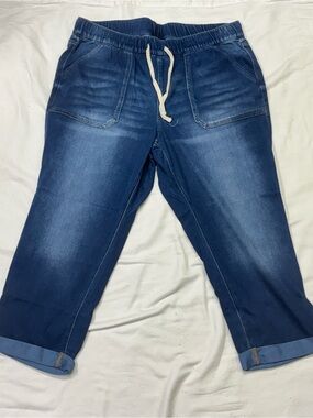 Lane Bryant Blue Denim Jogger Capris with Elastic Waist